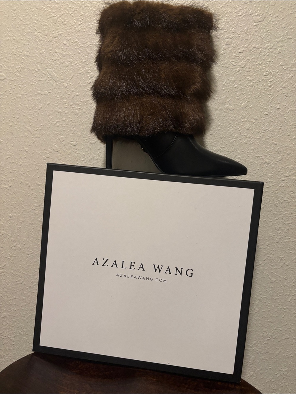 Brown Fur Trim Black Stiletto Boot Azalea wang